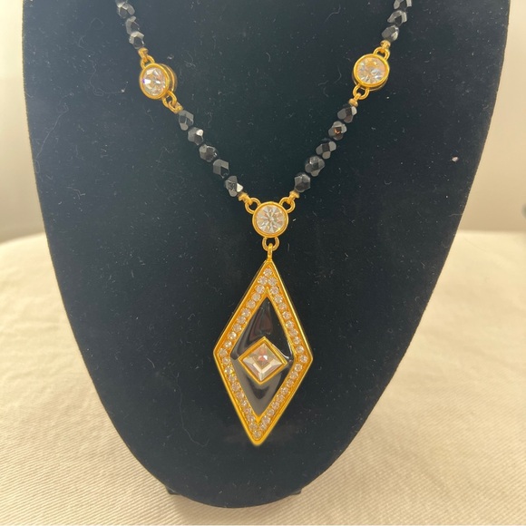 Vintage Monet Diamond Shape Pendant with AB beads and rhinestones - Picture 2 of 14